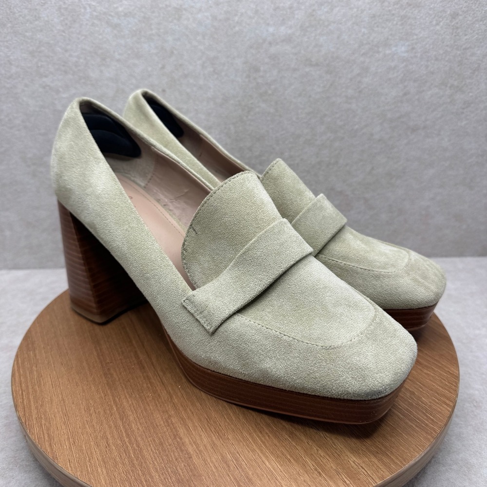 Charles David Suede Platform Loafer‎ Heels 11 Tan Beige 90s Dark Academia Chunky